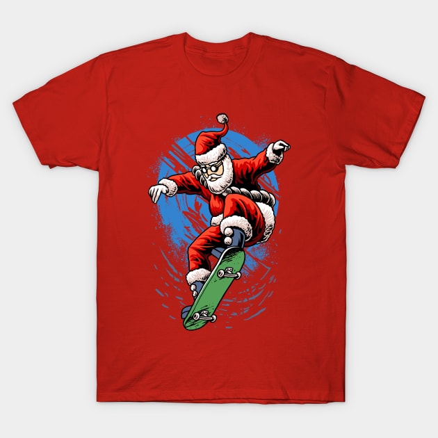 Funny Santa Skater Christmas Love Winter Funny Gift 2021 T-Shirt by DISOBEY